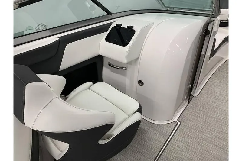 Slide: The Image of 2019 Regal 2500 Bowrider interior with sleek white seating and modern design. - 14