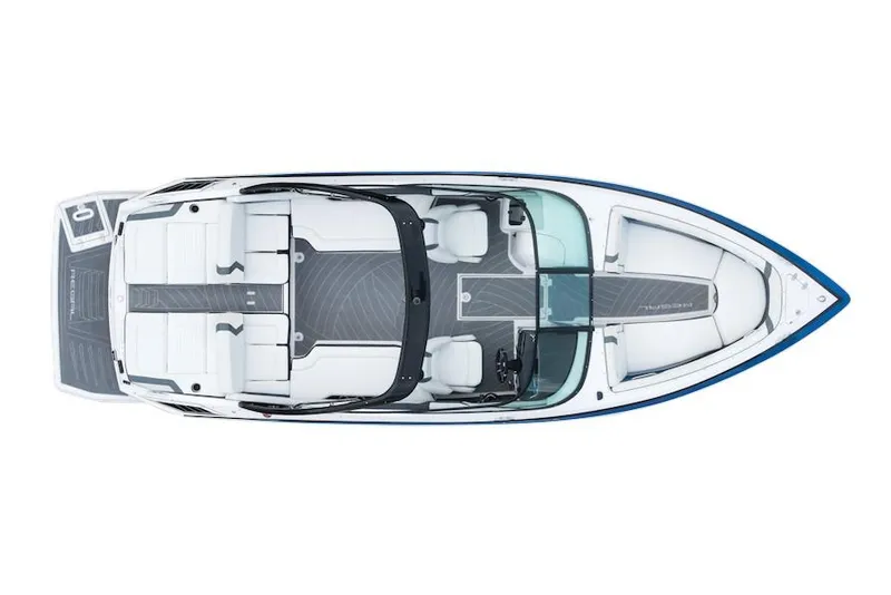 Slide: The Image of Manufacturer Provided Image: 2019 Regal 2500 Bowrider boat, top view, white and blue, spacious seating. - 27