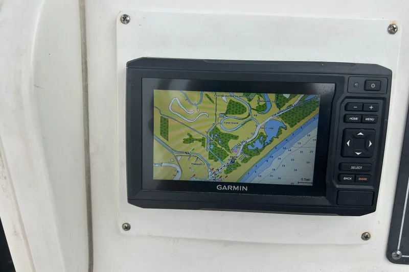 Slide: The Image of Garmin GPS on 2005 Boston Whaler 205 Eastport displaying navigational map. - 20
