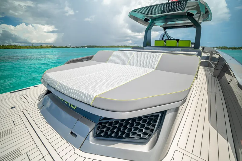 Slide: The Image of 2024 Maori 46ft yacht with sleek deck design on turquoise water. - 21