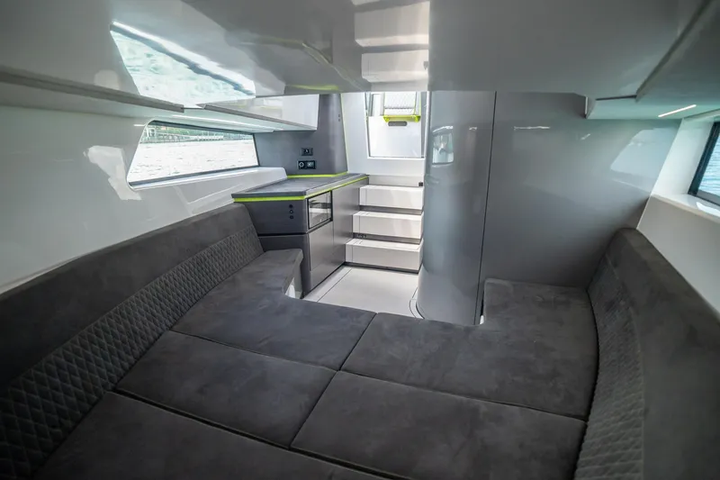 Slide: The Image of Luxurious interior of 2024 Maori 46ft yacht with modern seating and sleek design. - 33