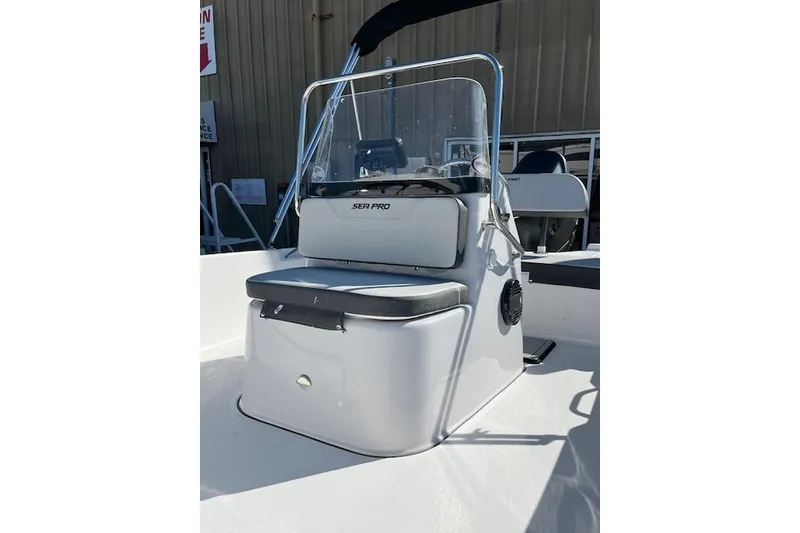 Slide: The Image of 2026 Sea Pro 172 Bay boat, featuring a sleek console and seating area. - 9
