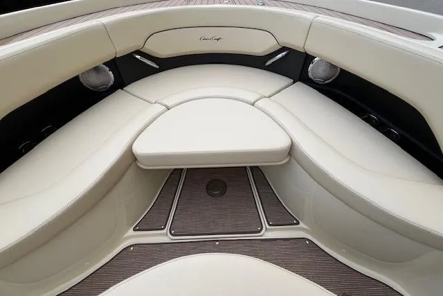 Slide: The Image of 2026 Chris-Craft Catalina 31 boat interior with elegant seating and wood accents. - 23