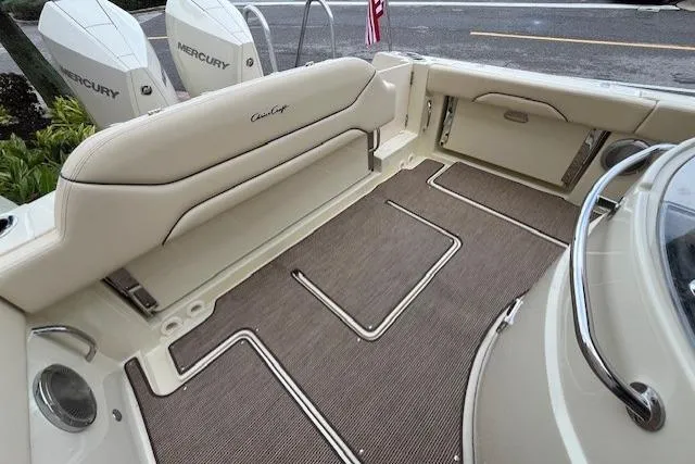 Slide: The Image of 2026 Chris-Craft Catalina 31 boat interior with Mercury engines, featuring elegant seating and flooring. - 39