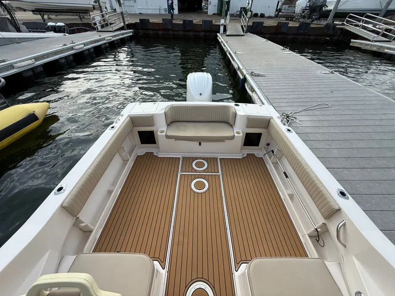 Slide: The Image of Grady-White Gulfstream 232 boat, 2001 model, docked at marina. - 22