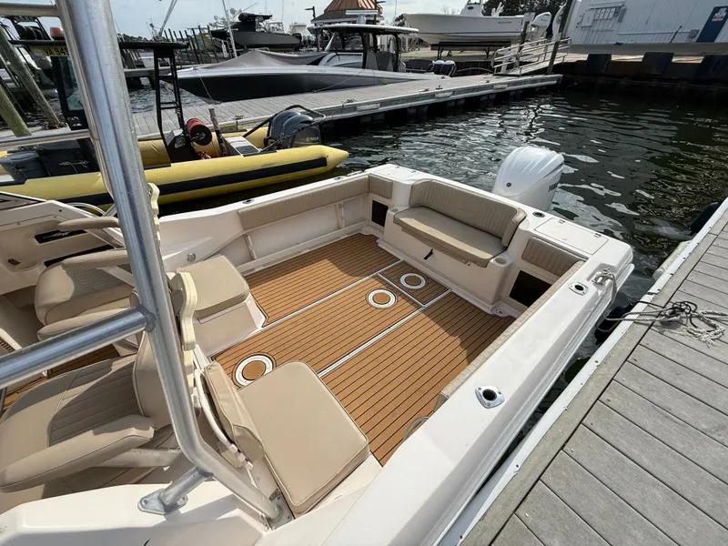 Slide: The Image of Grady-White Gulfstream 232 boat, 2001 model, docked at marina. - 32