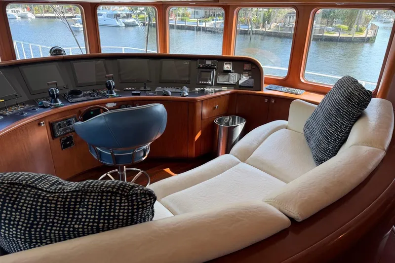 Slide: The Image of Luxurious Heesen 144 yacht interior with control panel and plush seating, 1990 model. - 26