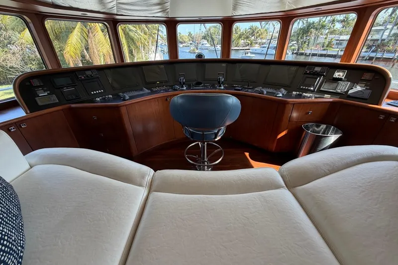 Slide: The Image of Luxurious Heesen 144 yacht helm with panoramic windows and modern navigation equipment, 1990 model. - 27