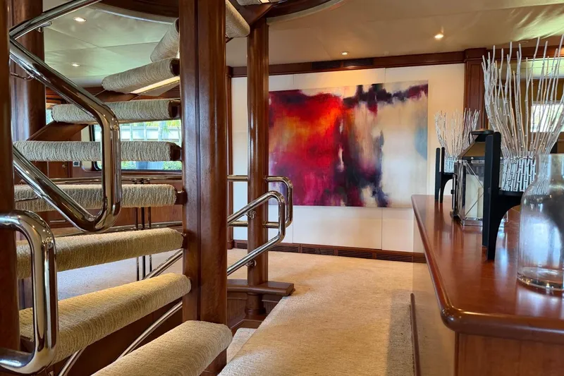 Slide: The Image of Luxurious Heesen 144 yacht interior with modern art and elegant staircase, 1990 model. - 34