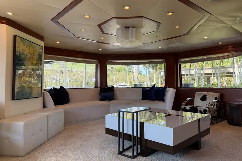 Slide: The Image of Luxurious interior of 1990 Heesen 144 yacht with modern furnishings and large windows. - 38