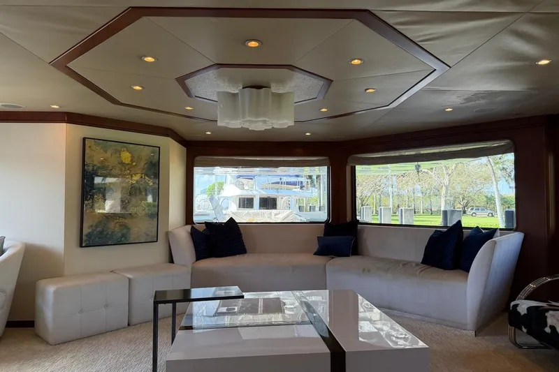 Slide: The Image of Luxurious interior of 1990 Heesen 144 yacht with modern decor and large windows. - 39