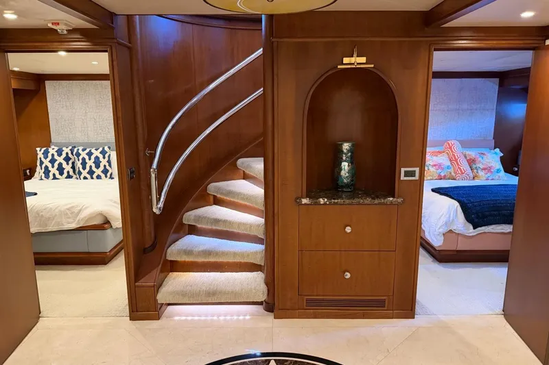 Slide: The Image of Luxurious Heesen 144 yacht interior with elegant staircase and cozy bedrooms, 1990 model. - 84