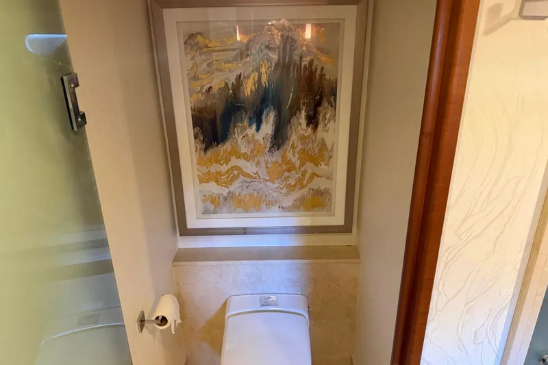 Slide: The Image of Bathroom on 1990 Heesen 144 yacht with abstract wall art. - 97