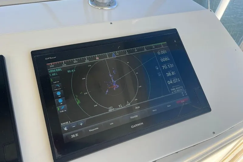 Slide: The Image of Garmin GPS display on 2002 Ocean Yachts 56 Super Sport boat dashboard. - 41