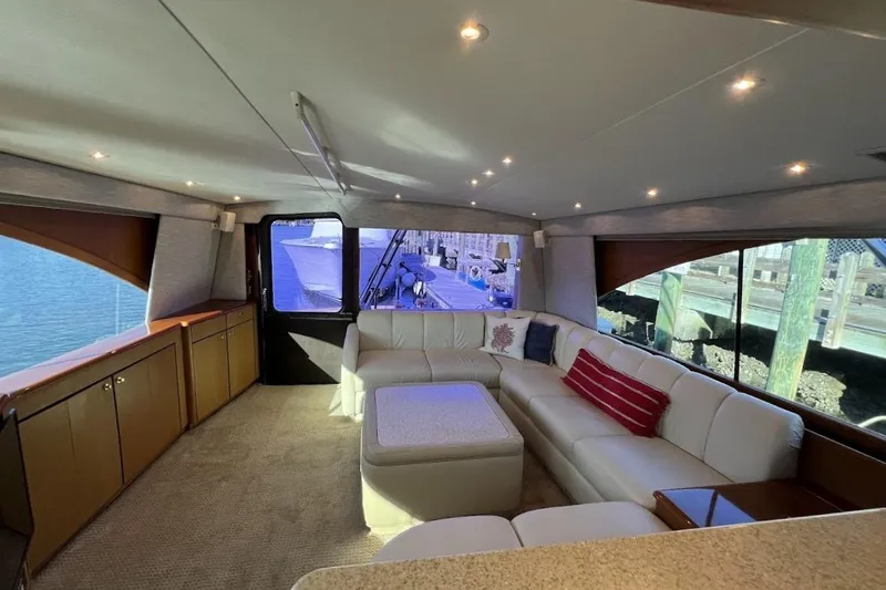 Slide: The Image of Luxurious interior of 2002 Ocean Yachts 56 Super Sport with spacious seating and elegant design. - 5