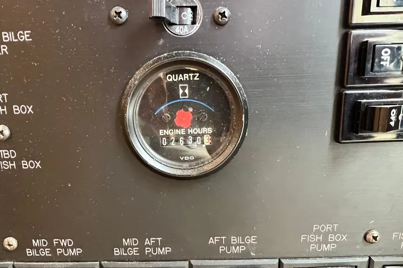 Slide: The Image of Engine hour meter on 2002 Ocean Yachts 56 Super Sport, showing 2630 hours. - 86