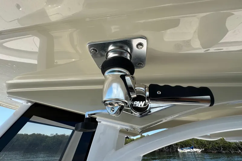 Slide: The Image of Close-up of a 2025 Blackwater 23 Bay boat's steering mechanism. - 35