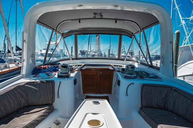 Slide: The Image of Cockpit view of 2011 Beneteau Oceanis 50 sailboat in marina setting. - 7