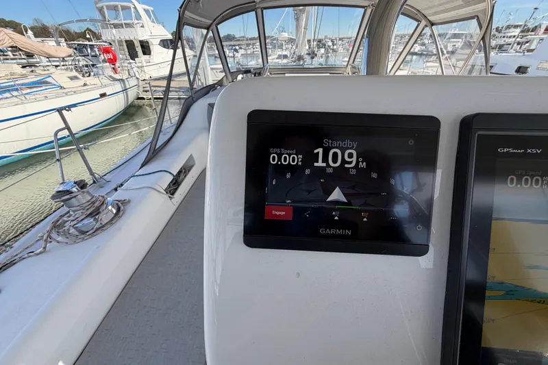 Slide: The Image of Cockpit of 1998 Catalina 380 sailboat with Garmin navigation display. - 69