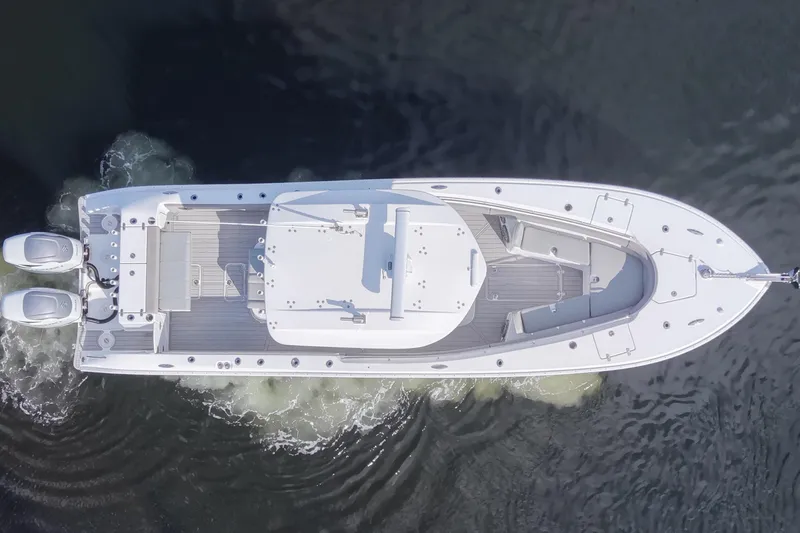 Slide: The Image of Aerial view of 2023 Cape Horn 32 XS boat on water. - 11