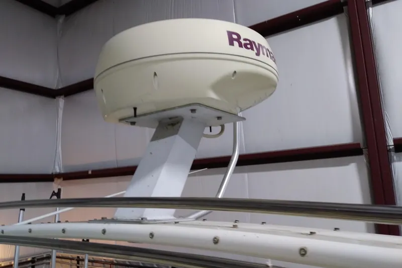 Slide: The Image of Radar system on a 1993 Tiara 3100 Open boat in a storage facility. - 18