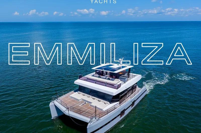 The Image of Luxurious 2021 Sunreef Supreme 68 Power yacht cruising on open sea. - 1