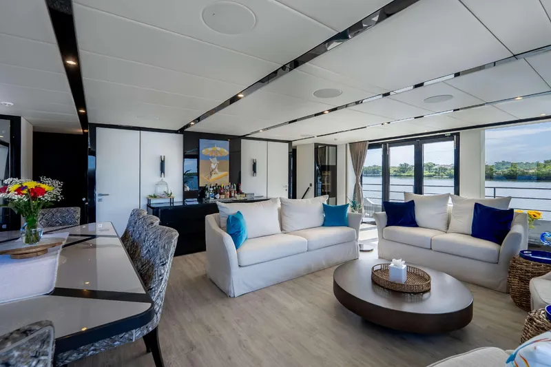 Slide: The Image of Luxurious interior of 2021 Sunreef Supreme 68 Power yacht with elegant seating and scenic views. - 37