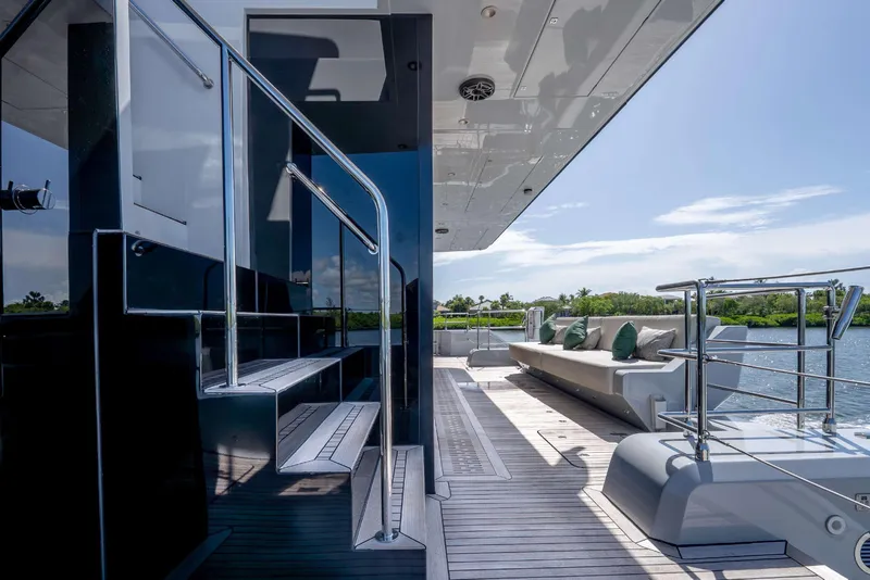 Slide: The Image of Luxurious Sunreef Supreme 68 Power yacht deck with modern seating, 2021 model. - 46