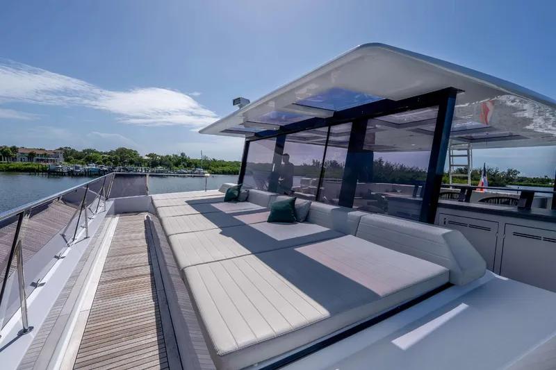 Slide: The Image of Luxurious Sunreef Supreme 68 Power yacht deck with spacious seating, 2021 model. - 55