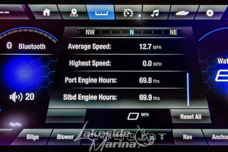 Slide: The Image of Dashboard of 2023 Yamaha Boats 255XE showing speed and engine hours. - 35