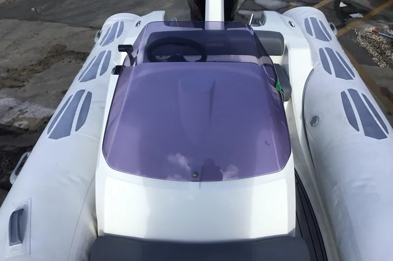 Slide: The Image of 2018 Brig E 480 inflatable boat with purple windshield, top view. - 14