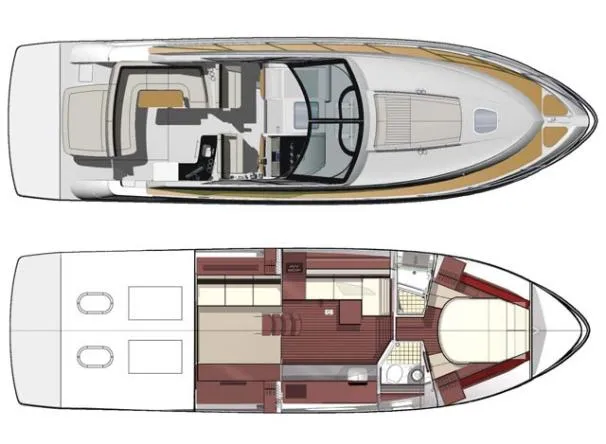 Slide: The Image of Top and side view of 2011 Sea Ray 450 Sundancer yacht layout. - 48