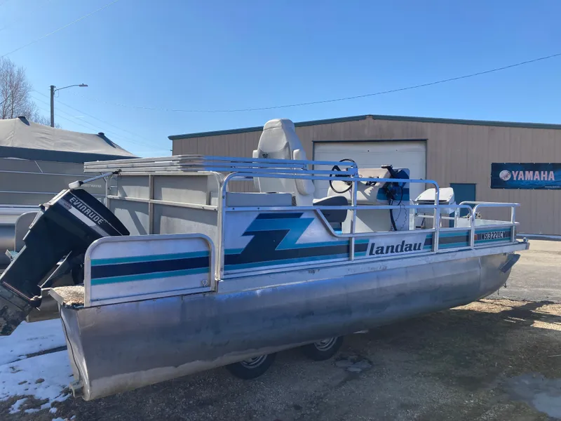 Slide: The Image of 1991 Landau 18 Cruise Bandit pontoon boat with outboard motor. - 5