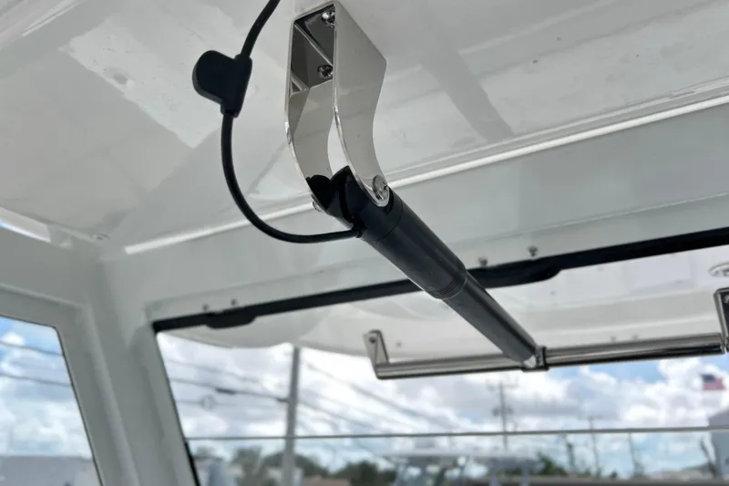 Slide: The Image of Close-up of a 2026 Sea Fox 328 Commander boat's hydraulic support mechanism. - 27