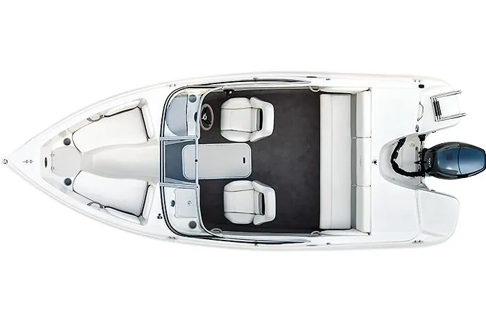 Slide: The Image of Manufacturer Provided Image: 2015 Stingray 191 RX boat, top view, white interior, outboard motor. - 12