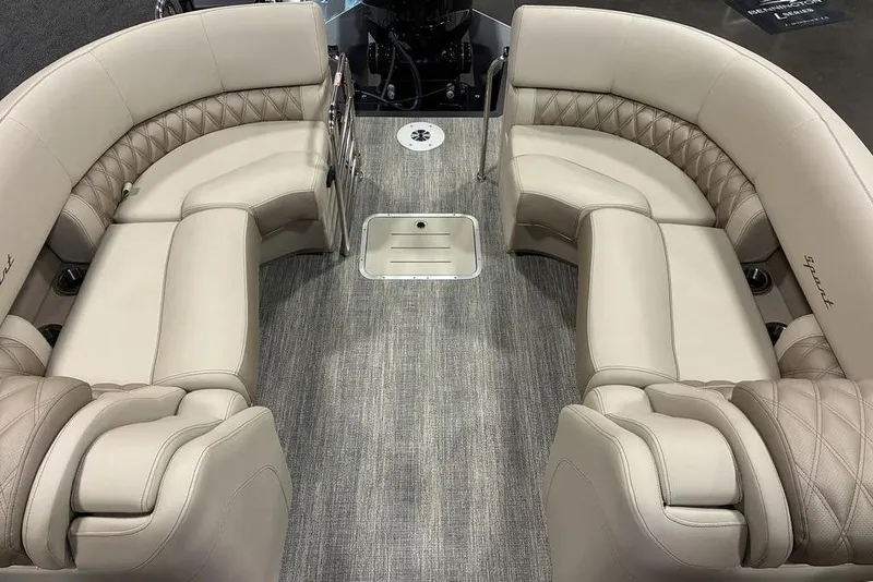 Slide: The Image of Luxurious interior of 2026 Bennington 25 RXFBA boat with plush seating and elegant design. - 6