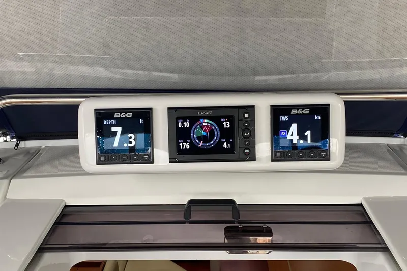 Slide: The Image of B&G navigation display on 2019 Beneteau Oceanis 51.1 yacht, showing depth and wind speed. - 15