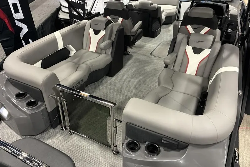 Slide: The Image of Luxurious interior of 2026 Evotti 721QL boat with plush gray seating and modern design. - 8
