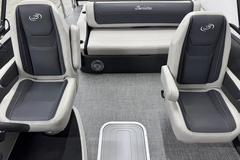Slide: The Image of 2026 Barletta Cabrio 24UC boat interior with stylish seating and modern design. - 10