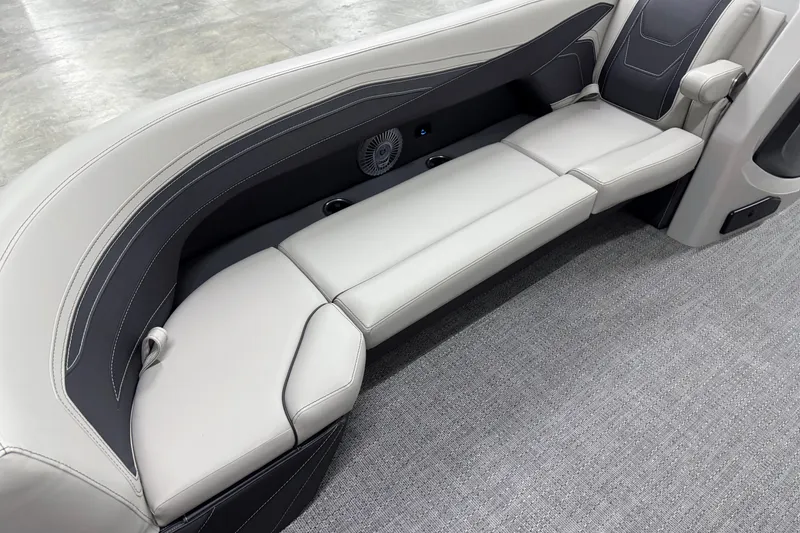 Slide: The Image of 2026 Barletta Cabrio 24UC boat interior seating with sleek, modern design and comfortable upholstery. - 22