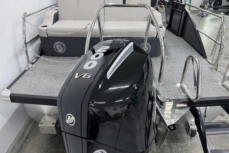Slide: The Image of 2026 Barletta Cabrio 24UC pontoon boat with powerful V6 200 engine. - 26