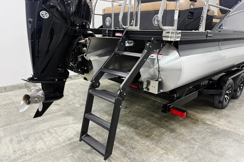 Slide: The Image of 2026 Barletta Cabrio 24UC pontoon boat with motor and boarding ladder. - 4