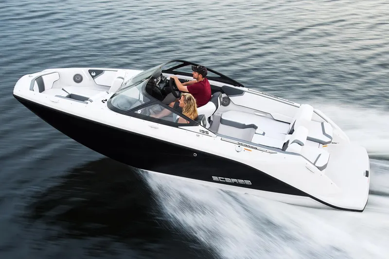 The Image of 2019 Scarab 195 G boat on trailer at Happy Days Boating Co. dealership. - 0