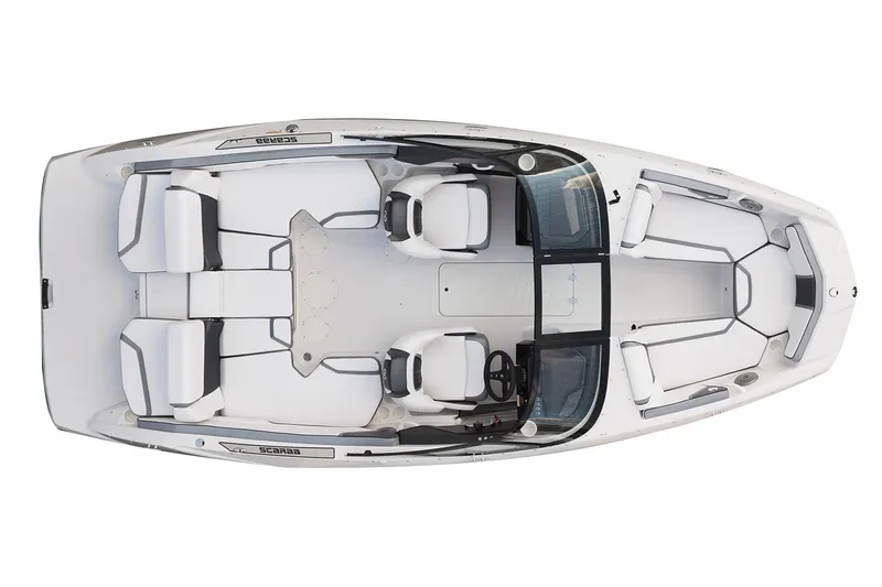 Slide: The Image of 2019 Scarab 195 G boat interior with white seating and modern design. - 16