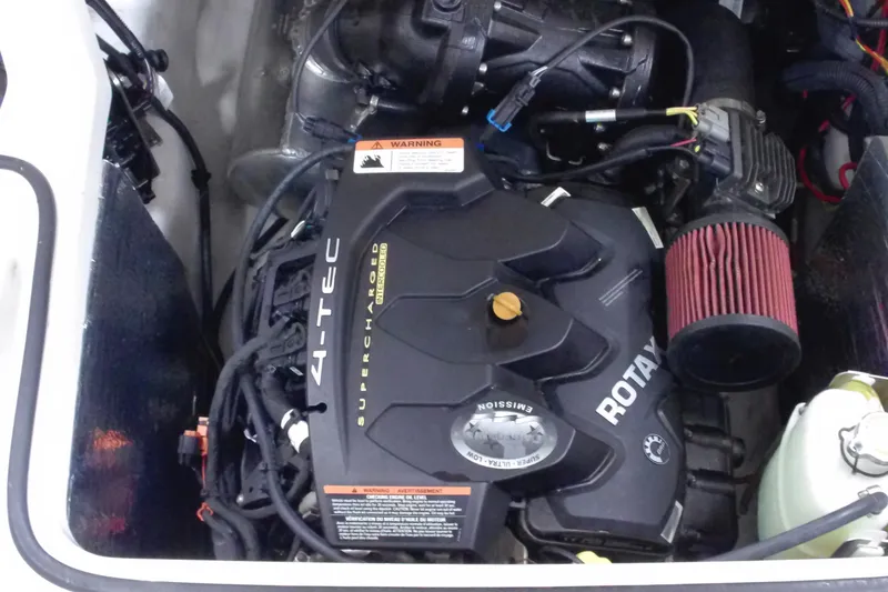 Slide: The Image of Engine compartment of a 2019 Scarab 195 G with Rotax 4-TEC supercharged engine. - 19