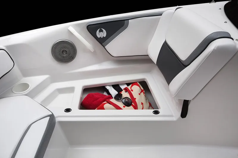 Slide: The Image of 2019 Scarab 195 G boat on trailer in showroom setting. - 4