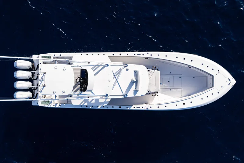 The Image of Aerial view of 2026 SeaVee 420Z boat on deep blue ocean water. - 0