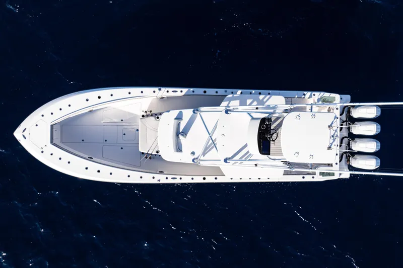 Slide: The Image of Aerial view of 2026 SeaVee 420Z boat on deep blue water. - 5