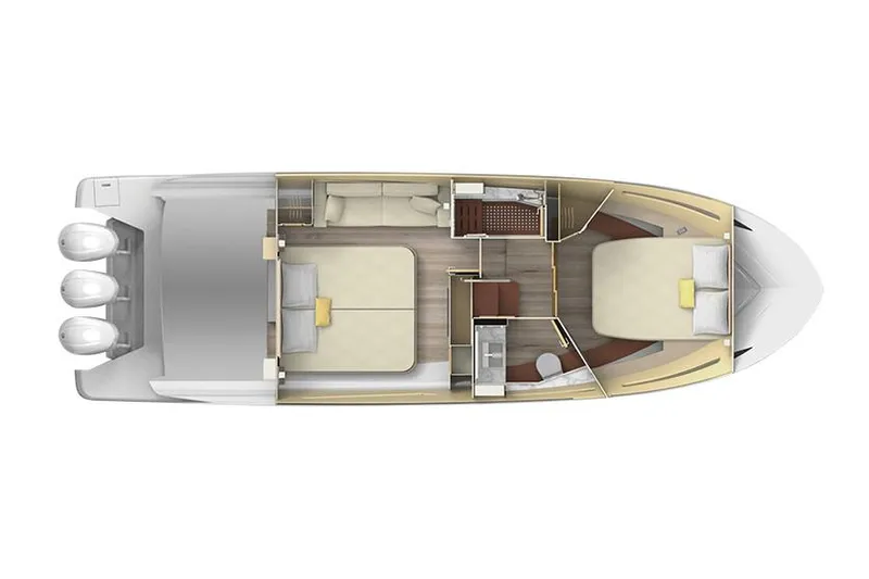 Slide: The Image of Manufacturer Provided Image: Top view of 2020 Regal 38 XO yacht interior layout with two bedrooms. - 19