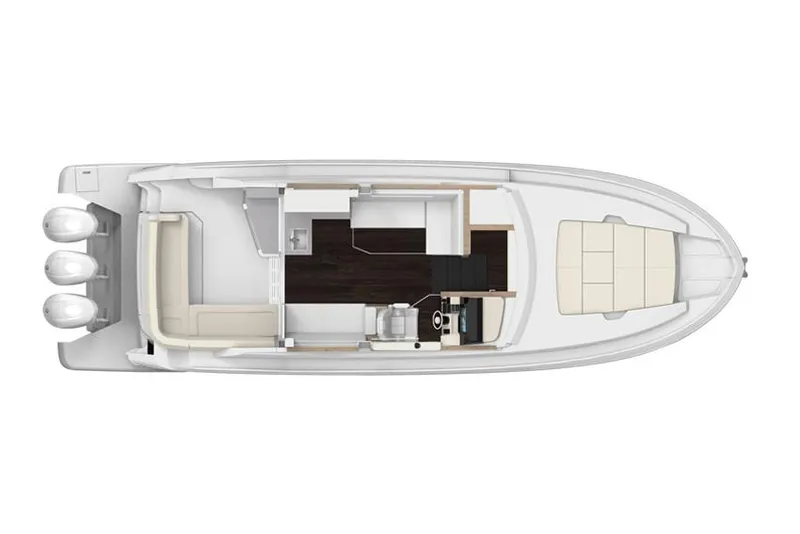 Slide: The Image of Manufacturer Provided Image: Top view of 2020 Regal 38 XO yacht layout with triple outboard engines. - 20